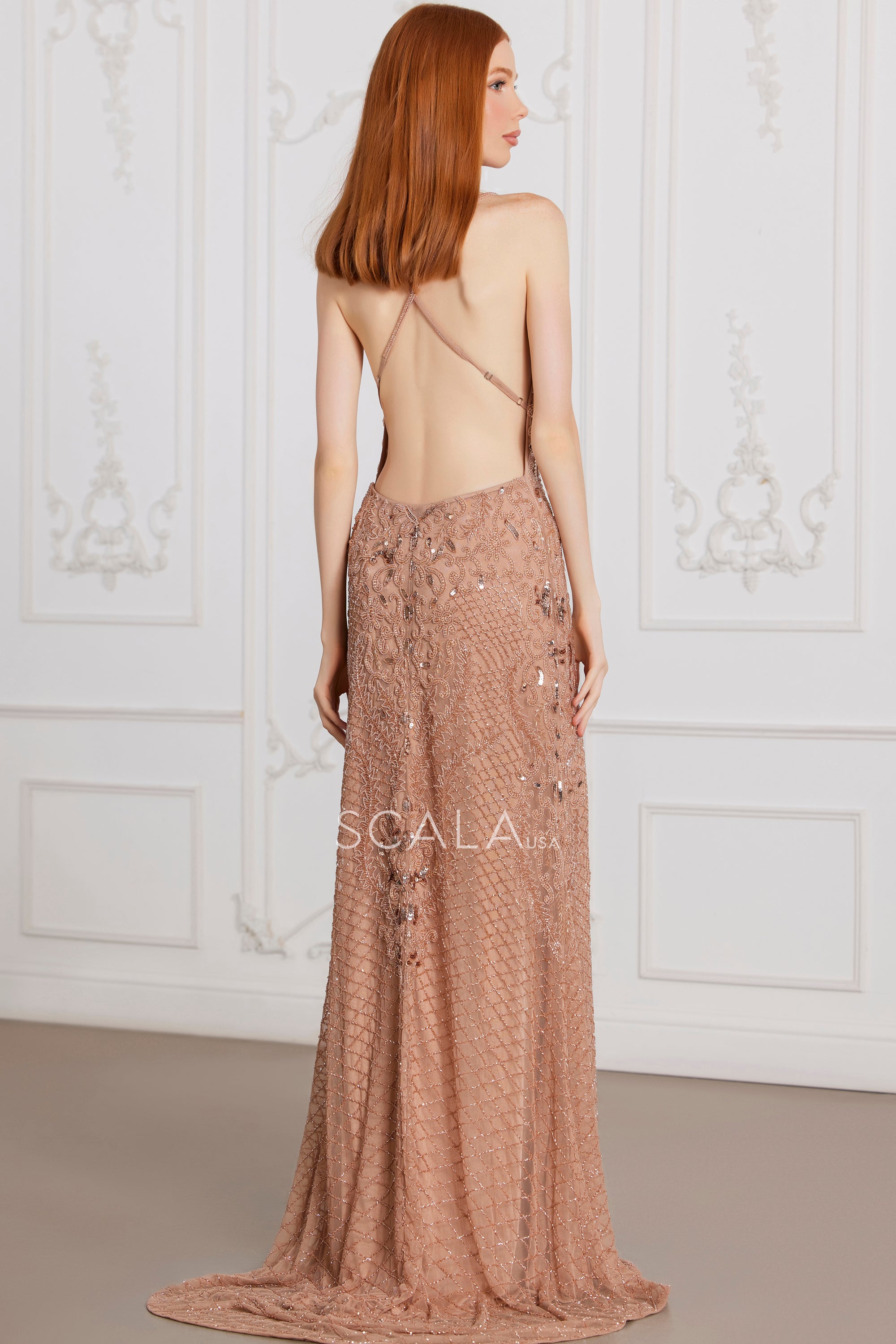 Prom Dresses Long Prom Beaded Formal Fitted Evening Dress Rose Gold