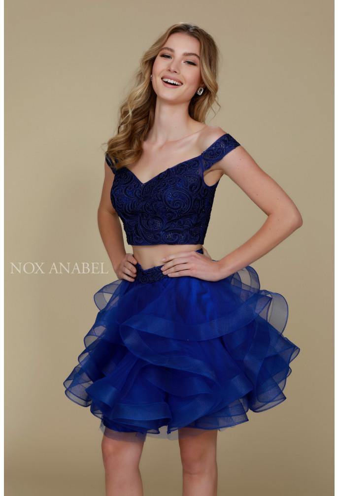 Sexy Two Piece Short Prom Dress Navy Blue - The Dress Outlet Nox Anabel