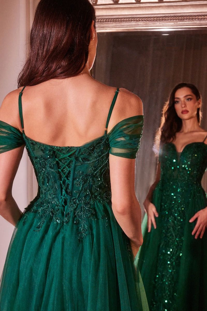 Prom Dresses Fitted Long Formal Sequin Overskirt Prom Gown Emerald