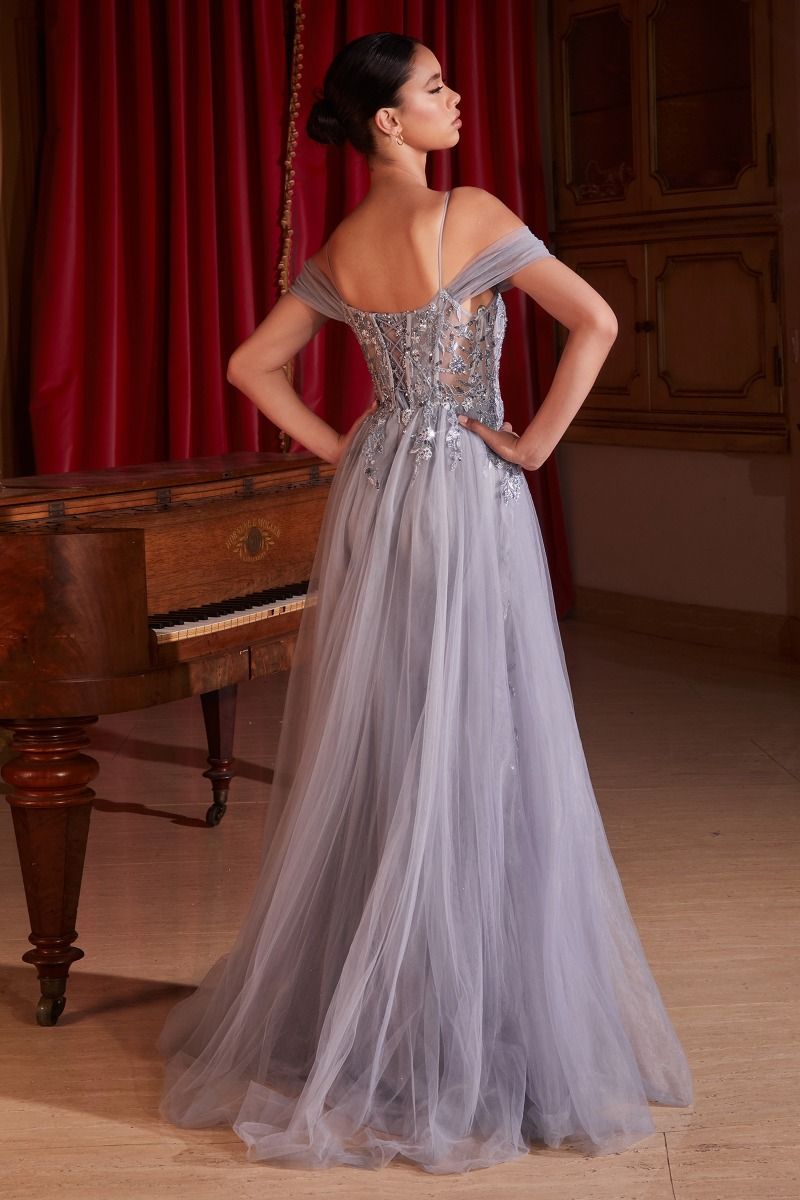 Prom Dresses Fitted Long Formal Sequin Overskirt Prom Gown Fog Grey