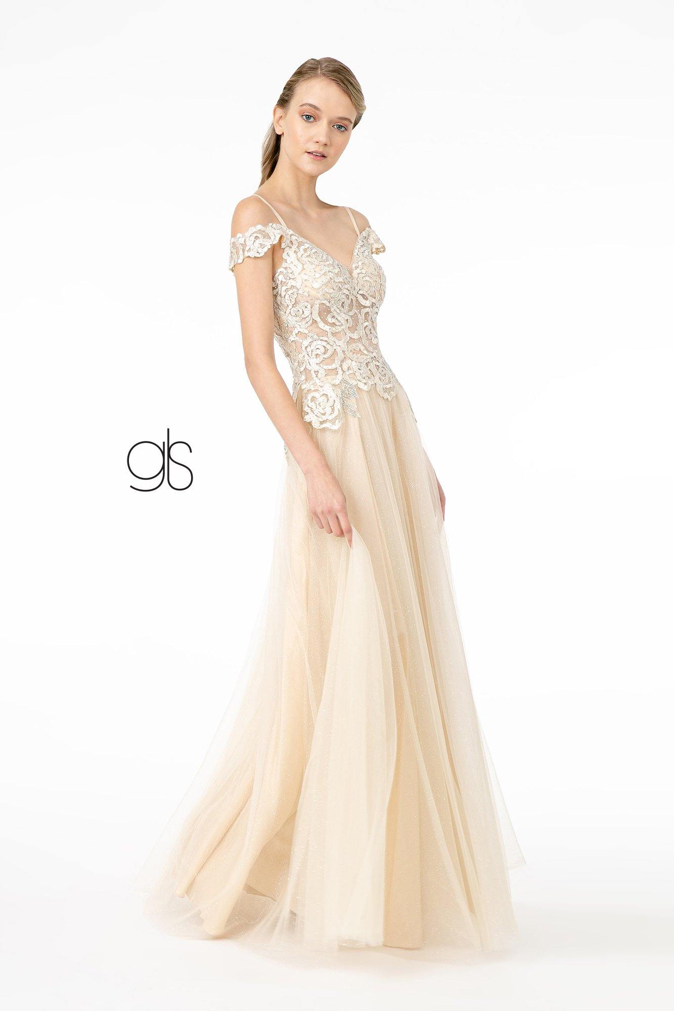 Sheer Bodice Mesh A-Line Long Prom Dress