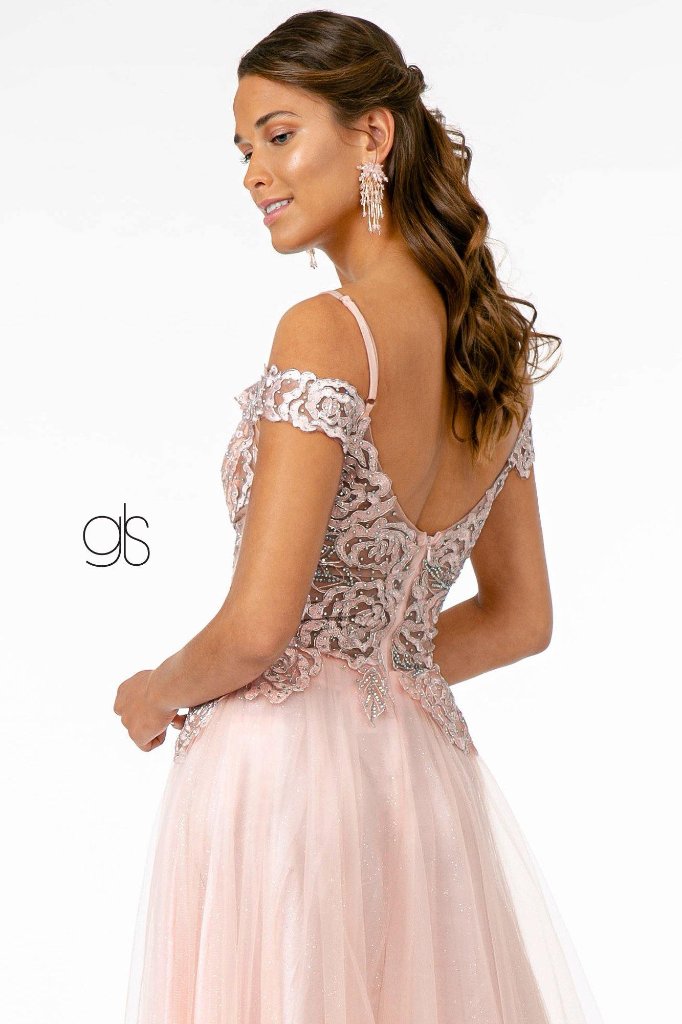 Sheer Bodice Mesh A-Line Long Prom Dress