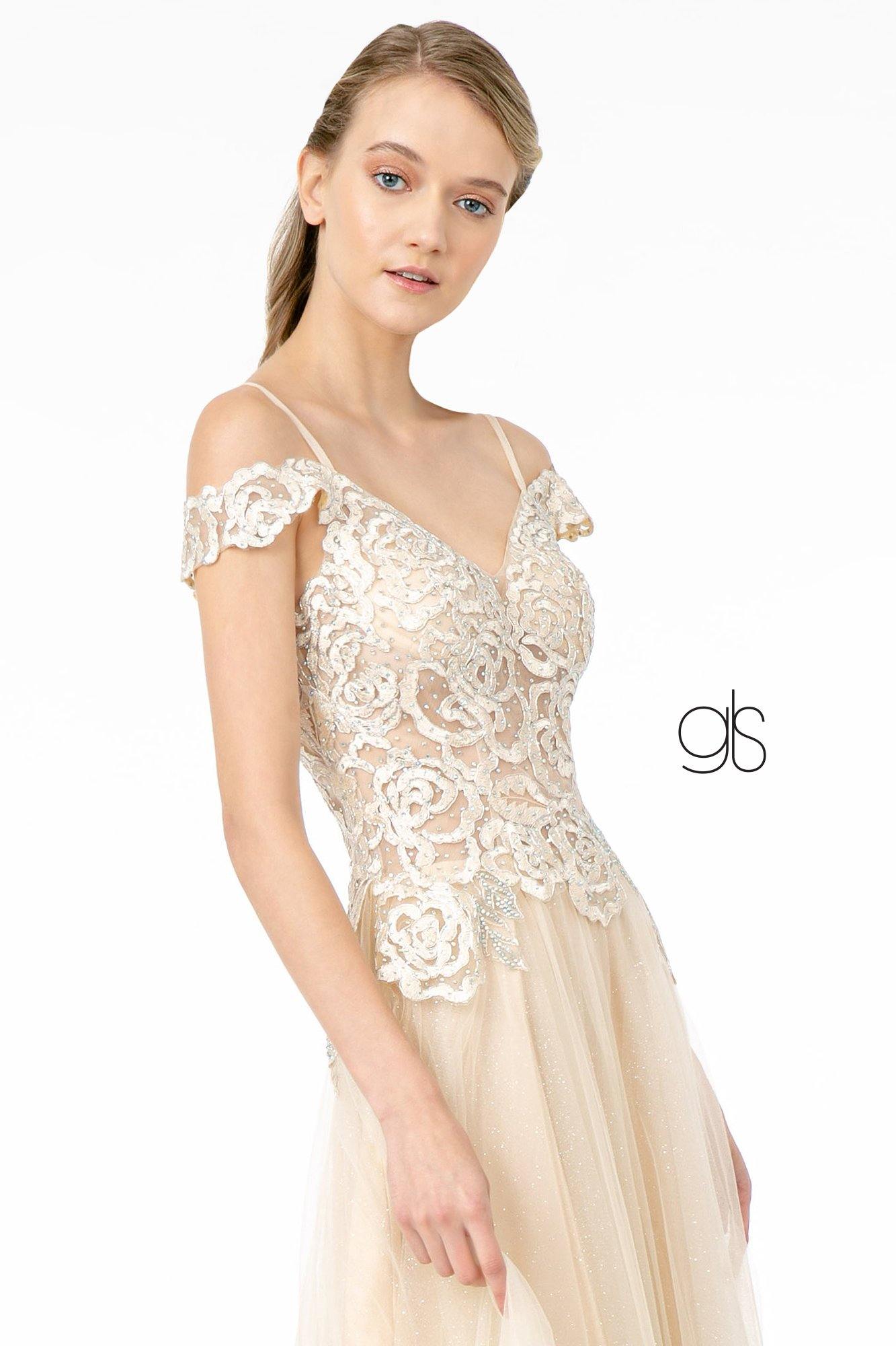 Sheer Bodice Mesh A-Line Long Prom Dress