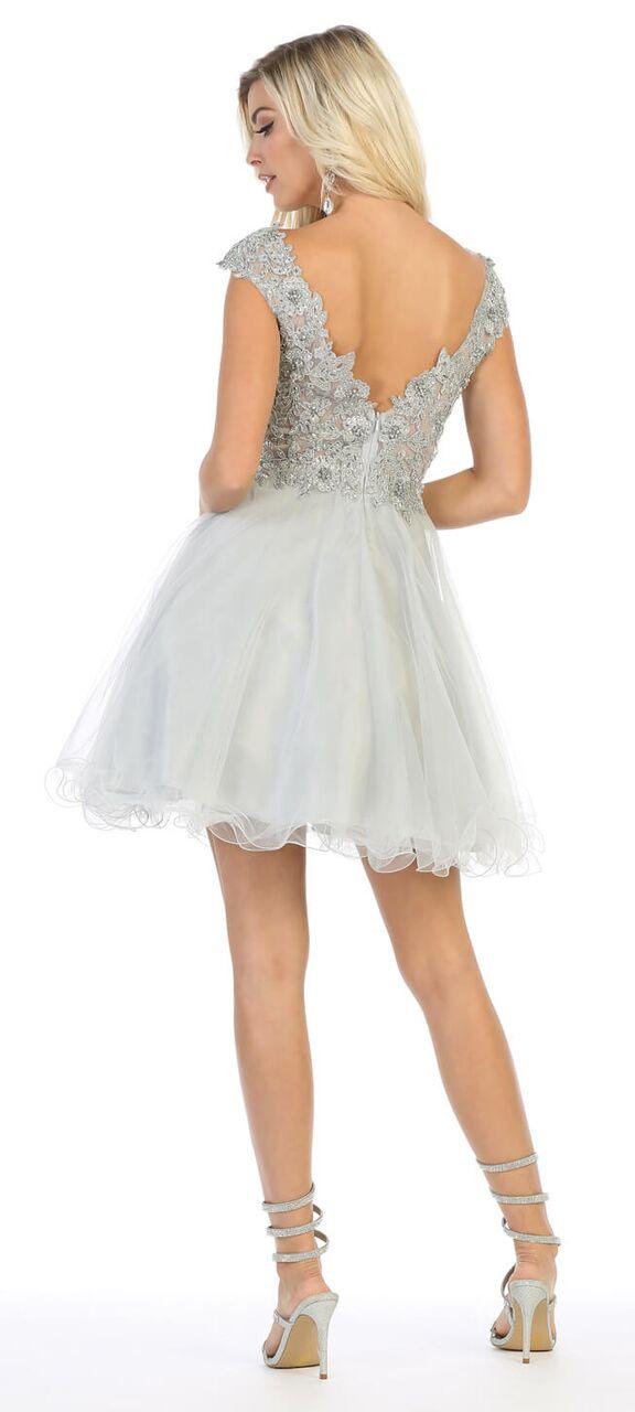 Short Cap Sleeve Plus Size Prom Homecoming Cocktail Dress - The Dress Outlet May Queen