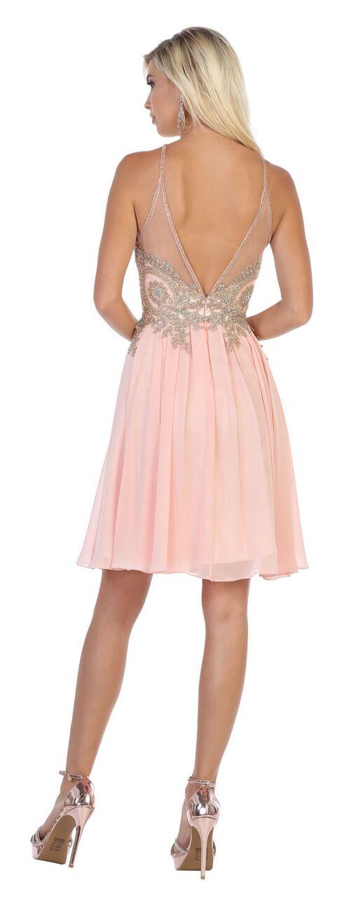 Short Chiffon Halter Top with Keyhole Neck Prom Dress - The Dress Outlet May Queen