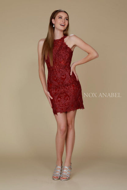 Short High Neck Formal Cocktail Dress - The Dress Outlet Nox Anabel