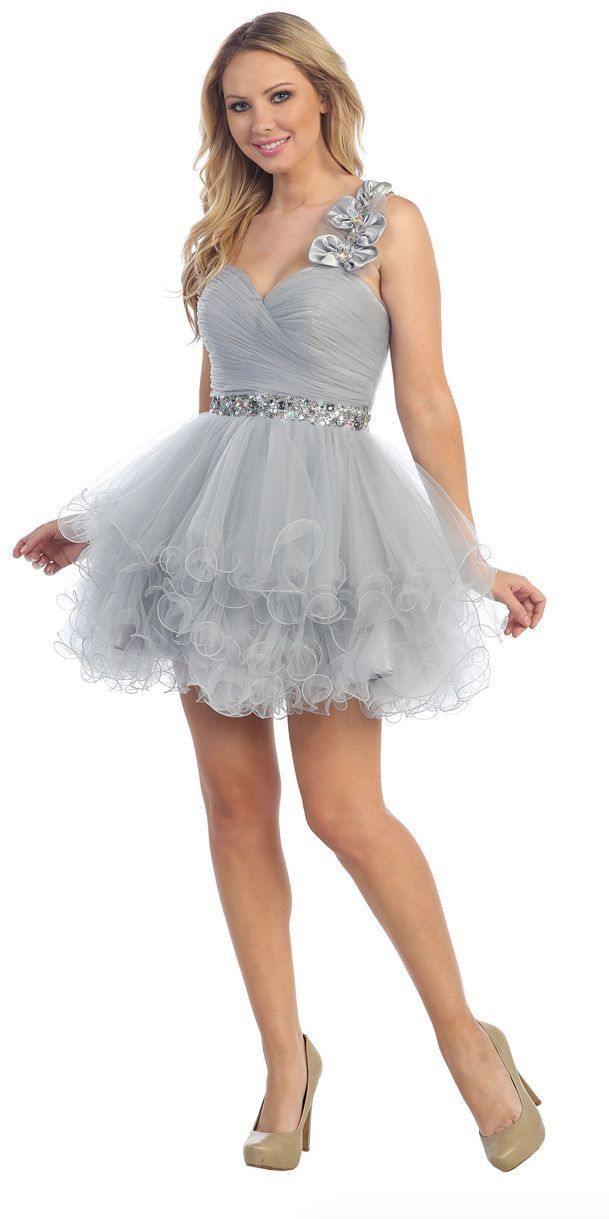 Short Homecoming Formal Prom Dress Silver - The Dress Outlet May Queen