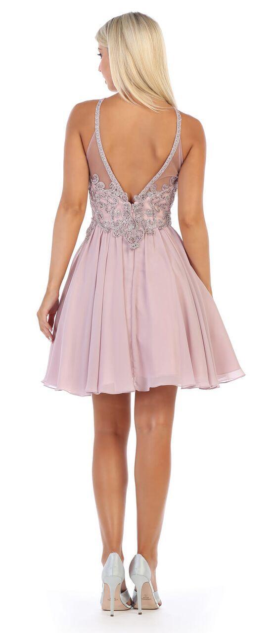 Short Keyhole Halter Neck Chiffon Prom Dress - The Dress Outlet May Queen