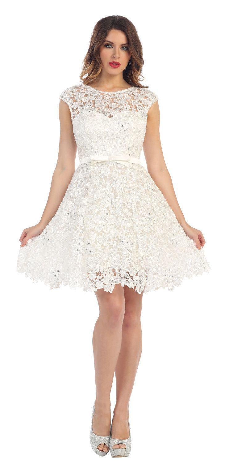 Short Lace Prom Formal Cocktail Dress Bridesmaids - The Dress Outlet May Queen