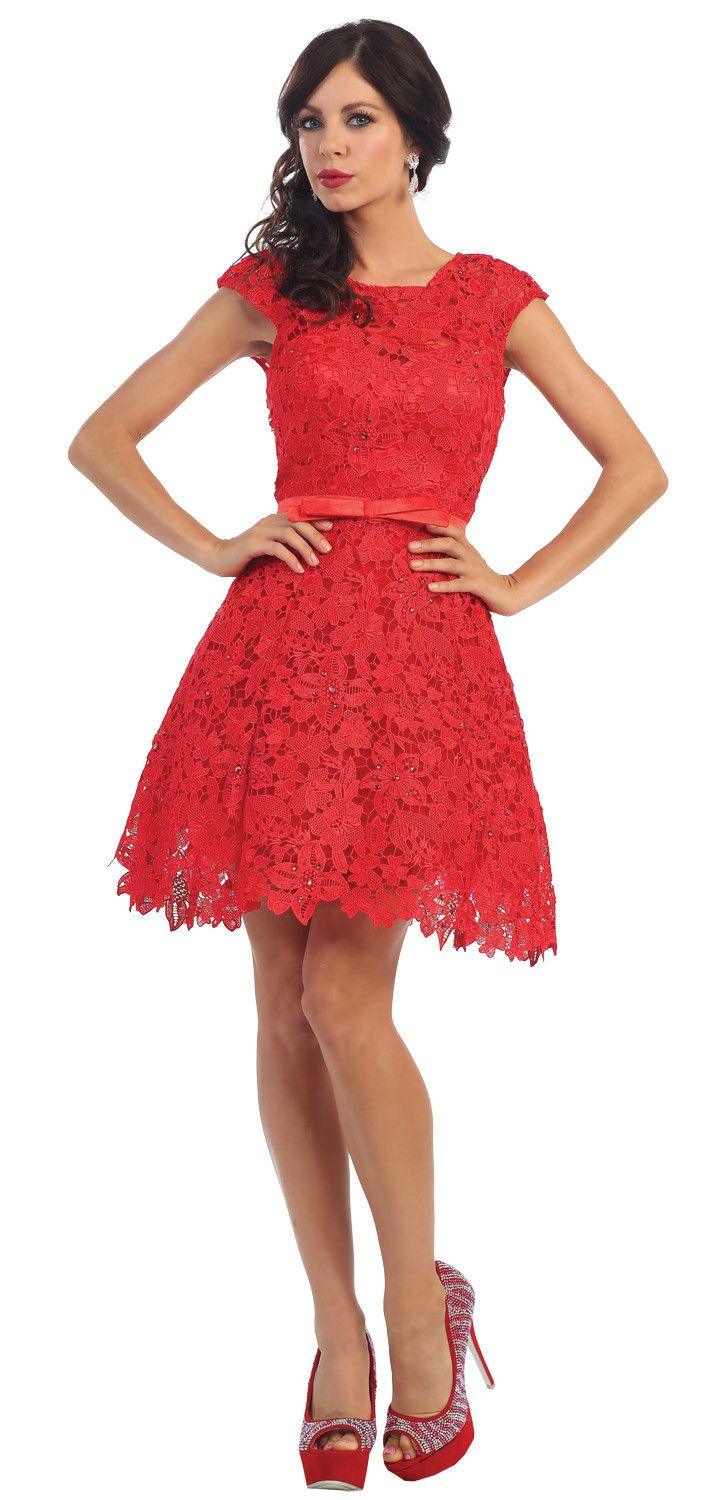 Short Lace Prom Formal Cocktail Dress Bridesmaids - The Dress Outlet May Queen