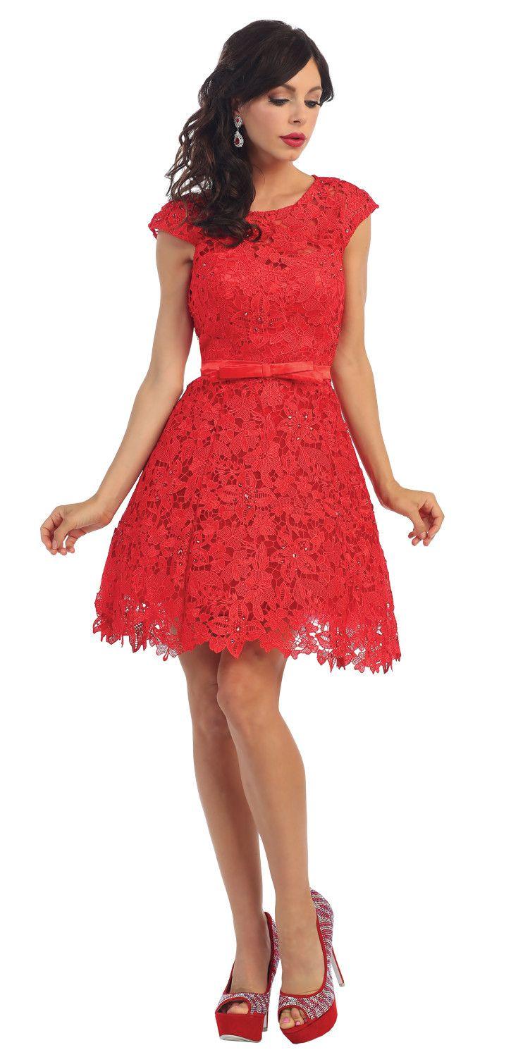 Short Lace Prom Formal Cocktail Dress Bridesmaids - The Dress Outlet May Queen