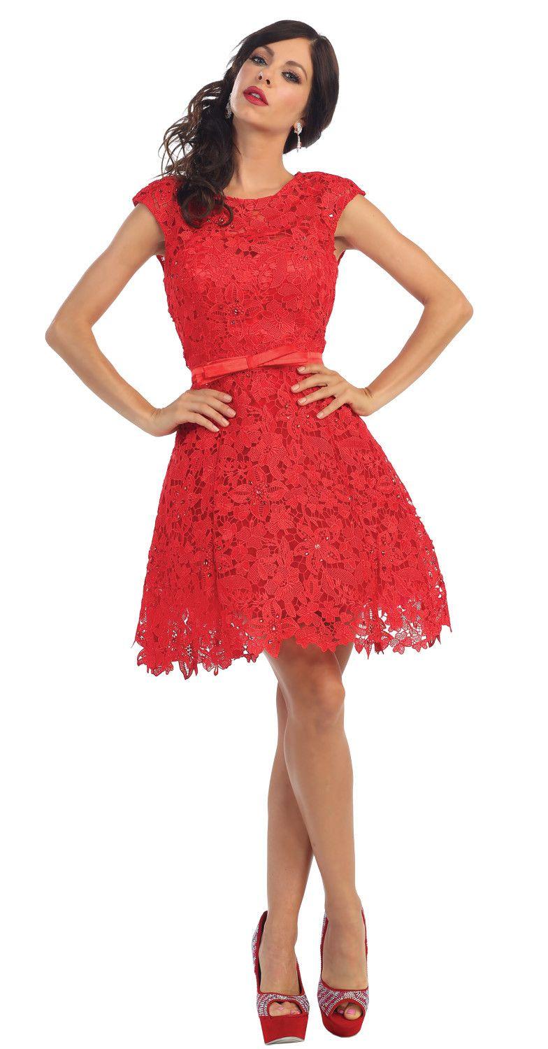 Short Lace Prom Formal Cocktail Dress Bridesmaids - The Dress Outlet May Queen