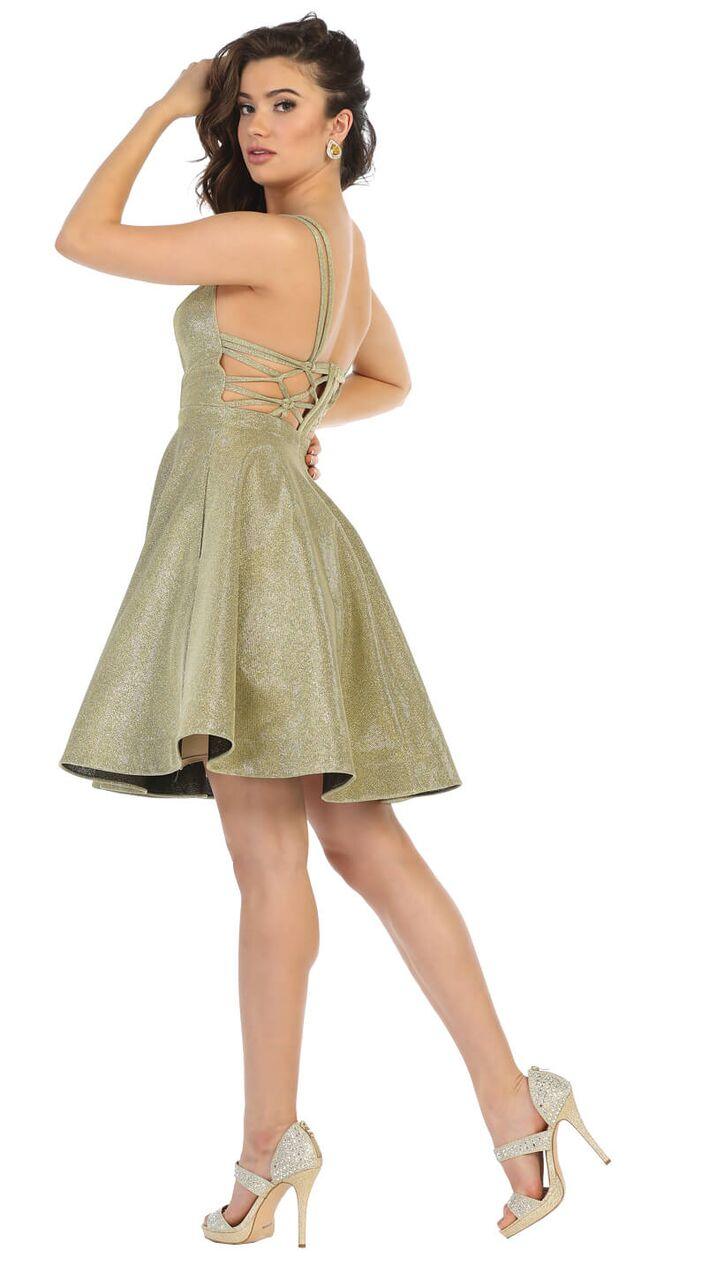 Short Metallic Homecoming Prom Dress - The Dress Outlet May Queen
