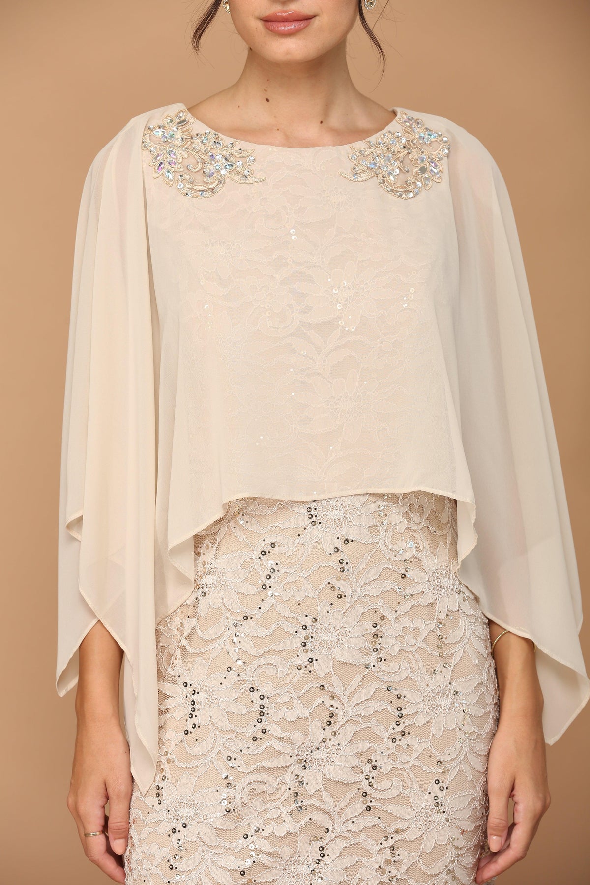 Short Mother of the Bride Cape Dress