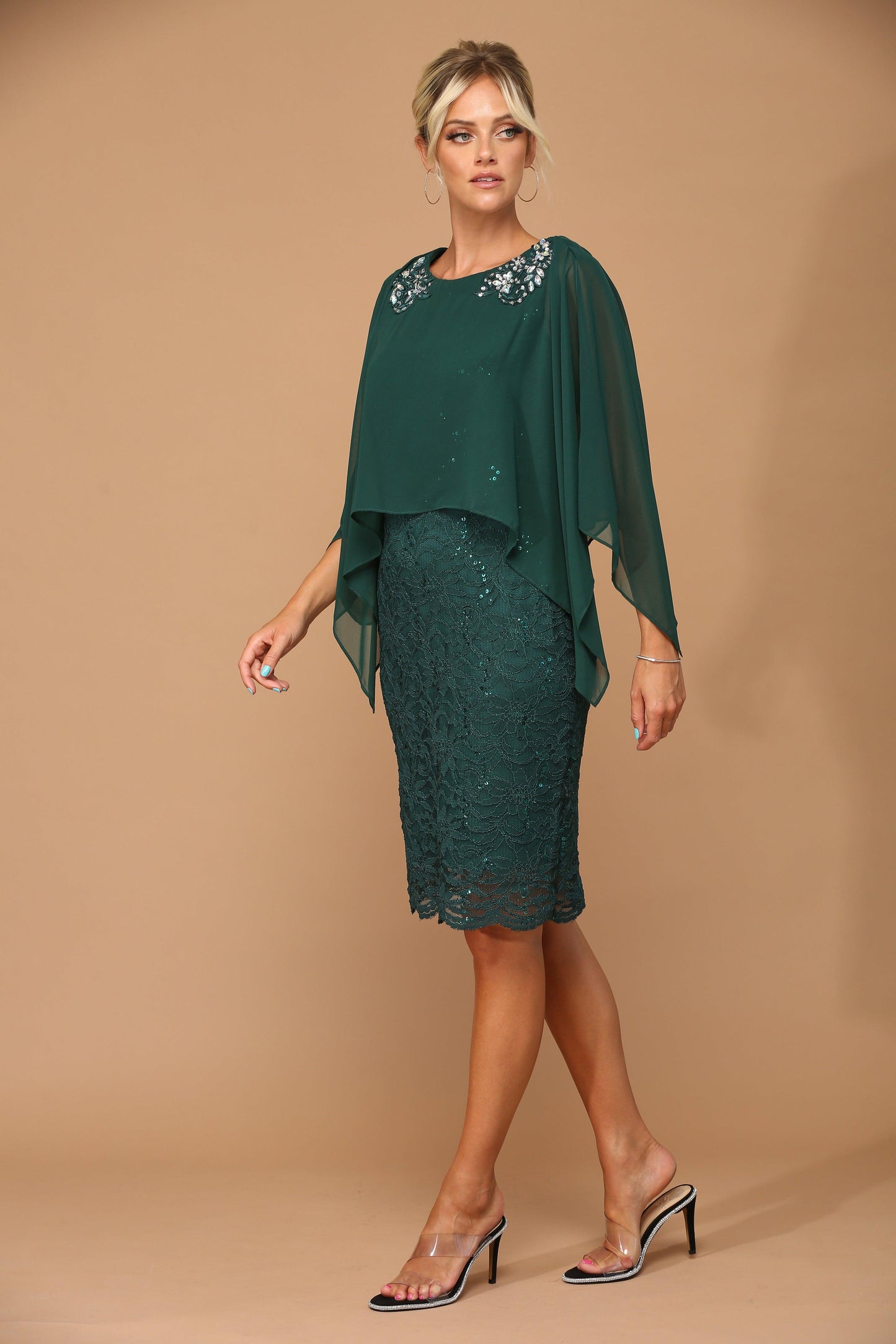 Short Mother of the Bride Cape Dress