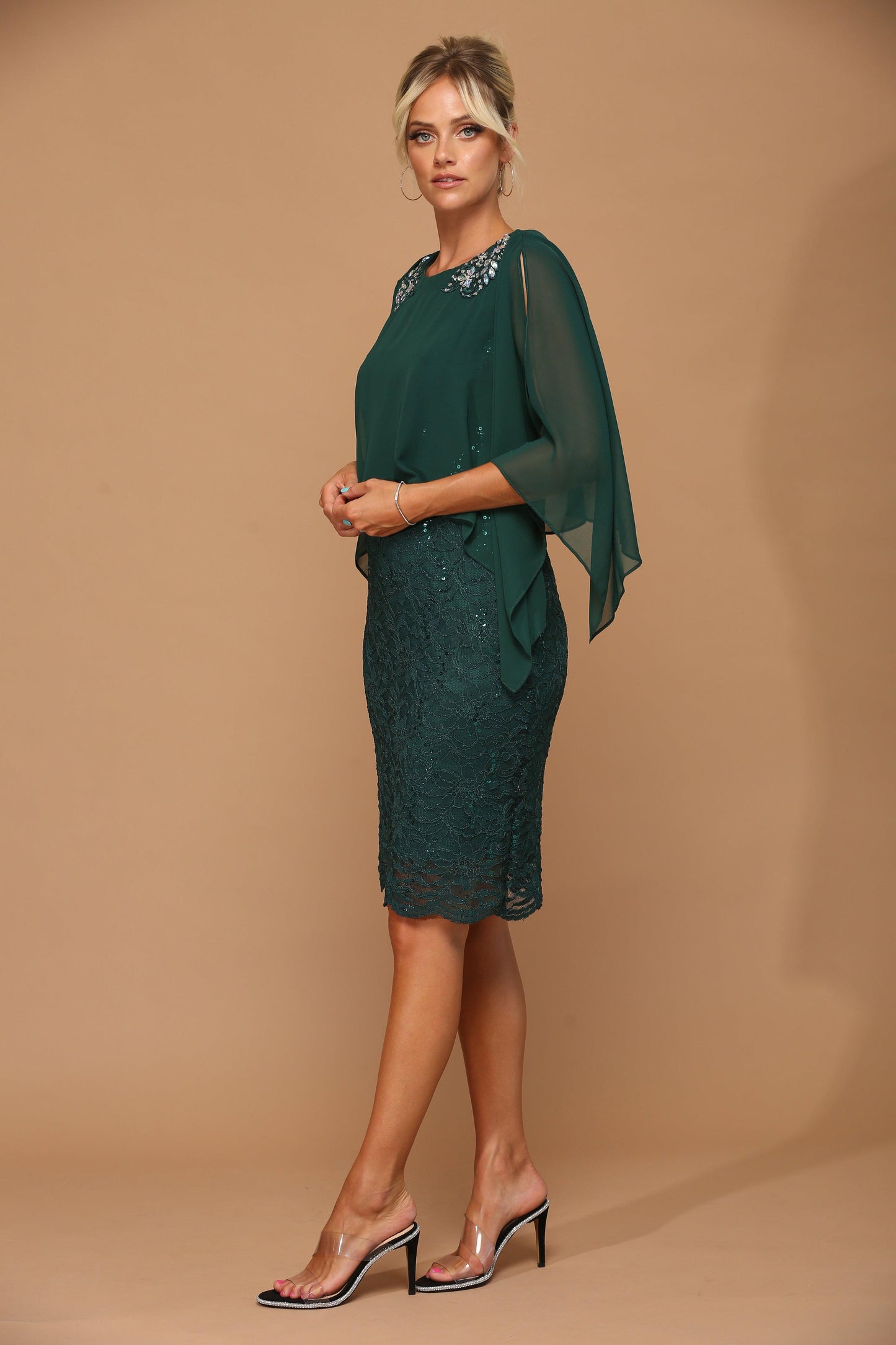 Short Mother of the Bride Cape Dress