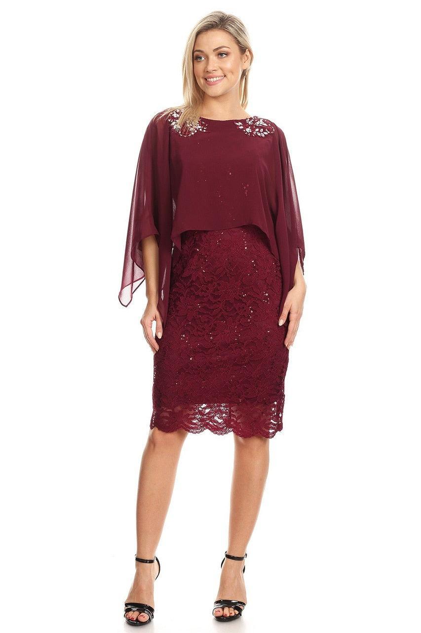 Short Mother of the Bride Cape Dress - The Dress Outlet Eva Fashion