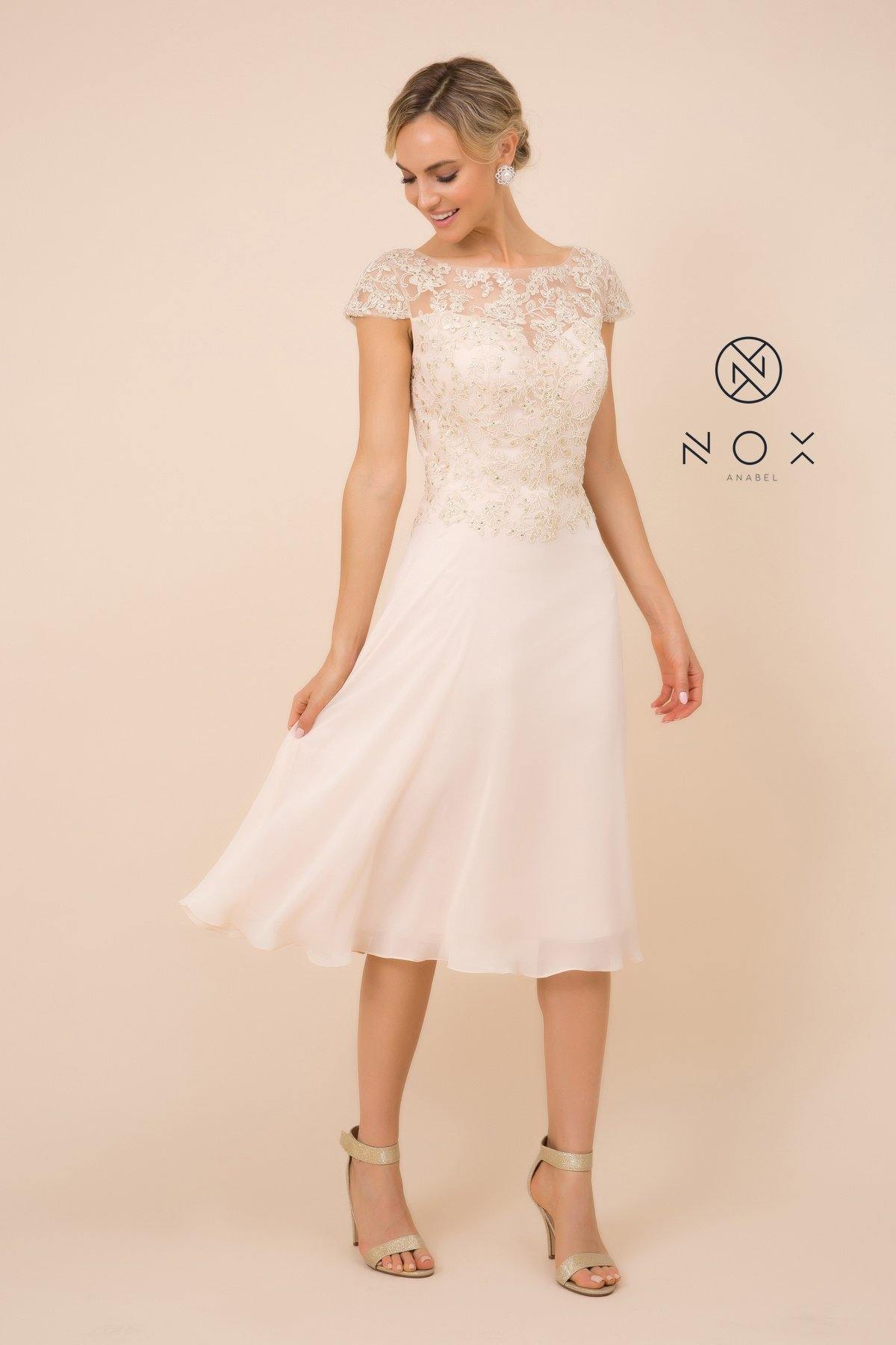 Short Mother of the Bride Lace Chiffon Dress - The Dress Outlet Nox Anabel