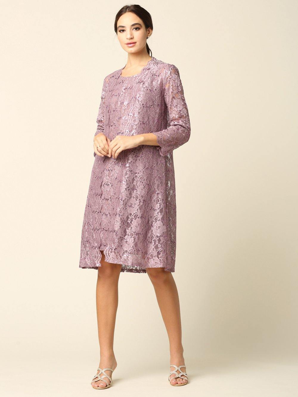 Short Mother of the Bride Lace Jacket Dress - The Dress Outlet Eva Fashion