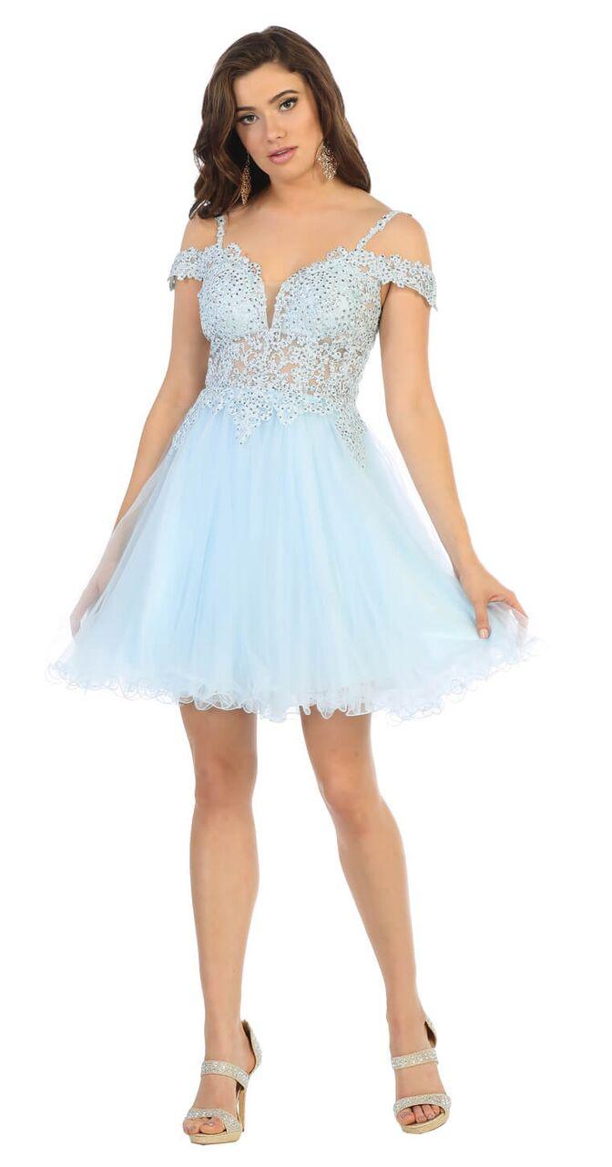 Short Off Shoulder Homecoming Cocktail Dress - The Dress Outlet May Queen