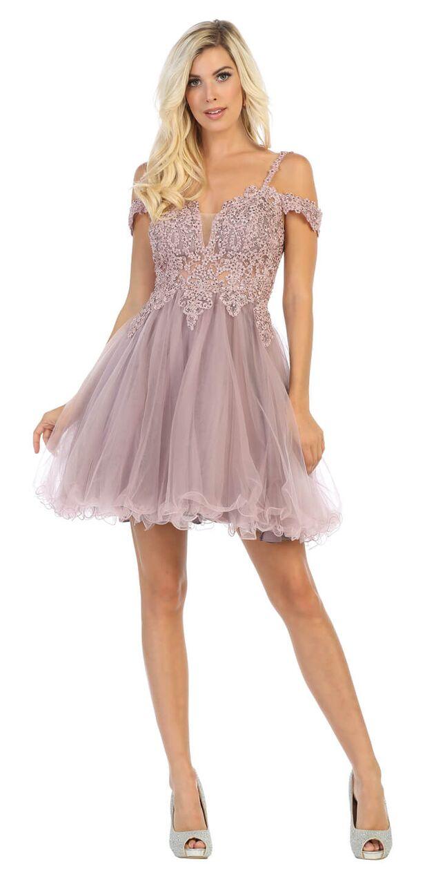 Short Off Shoulder Homecoming Cocktail Dress - The Dress Outlet May Queen