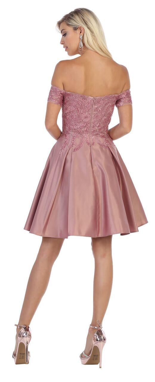 Short Off The Shoulder Satin Prom Dress - The Dress Outlet May Queen