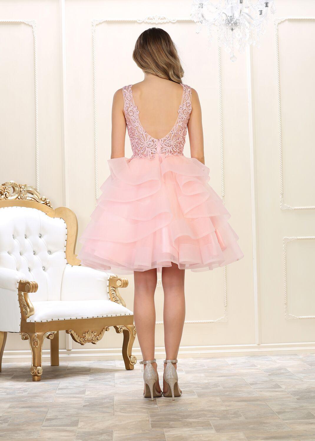 Short Pink Prom Homecoming Dress Winter Formal Low Back - The Dress Outlet May Queen