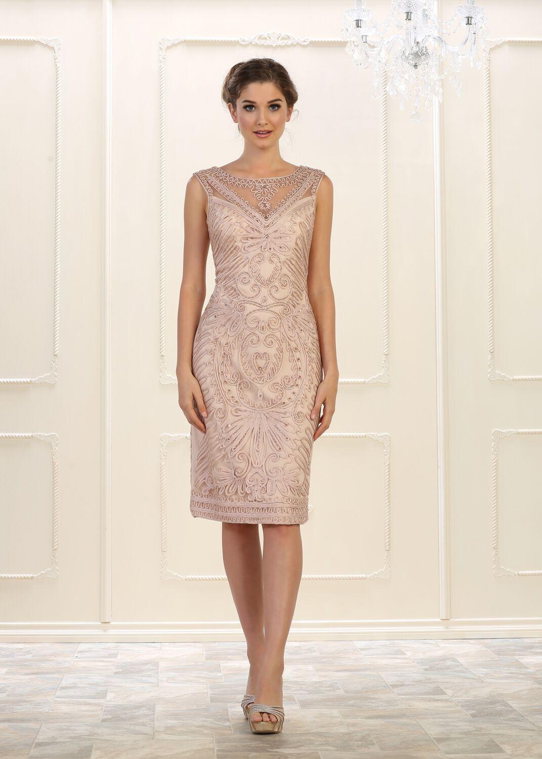Short Plus Size Formal Dress Mother of the Bride Lace - The Dress Outlet May Queen