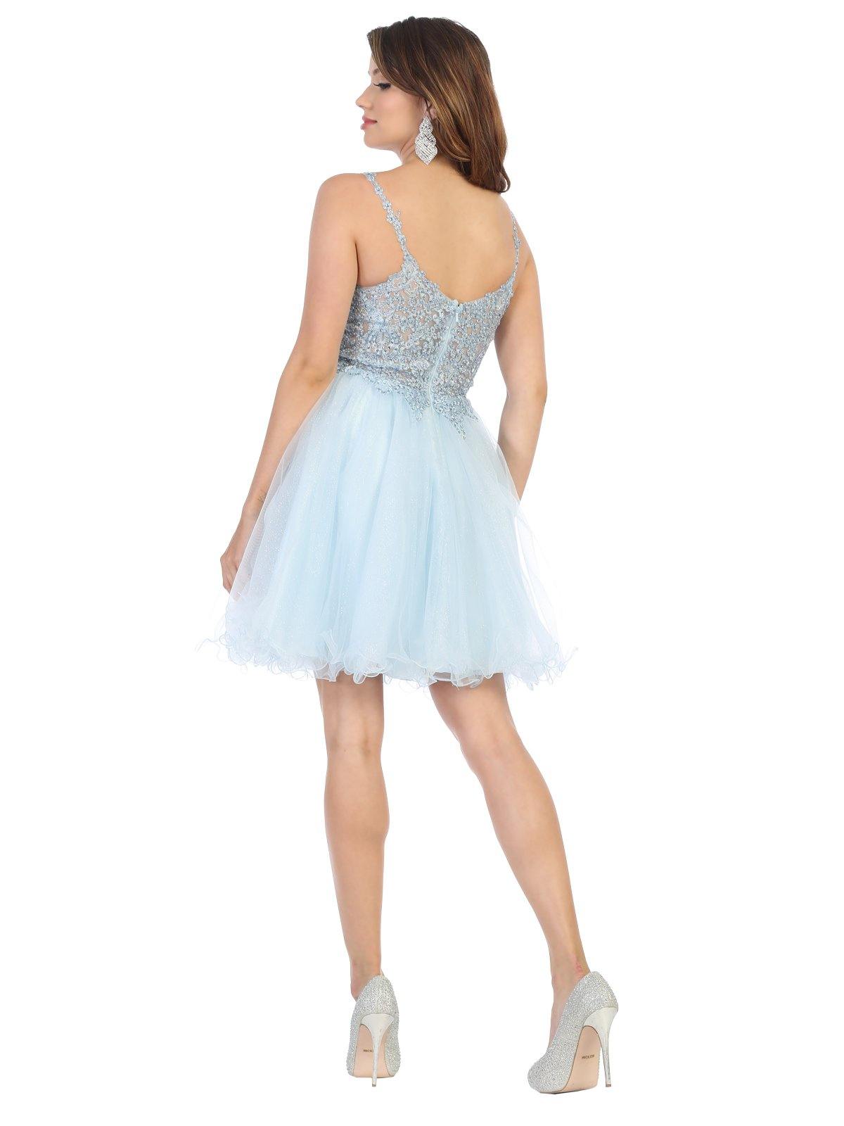 Short Plus Size Homecoming Lace Applique Cocktail Dress - The Dress Outlet May Queen