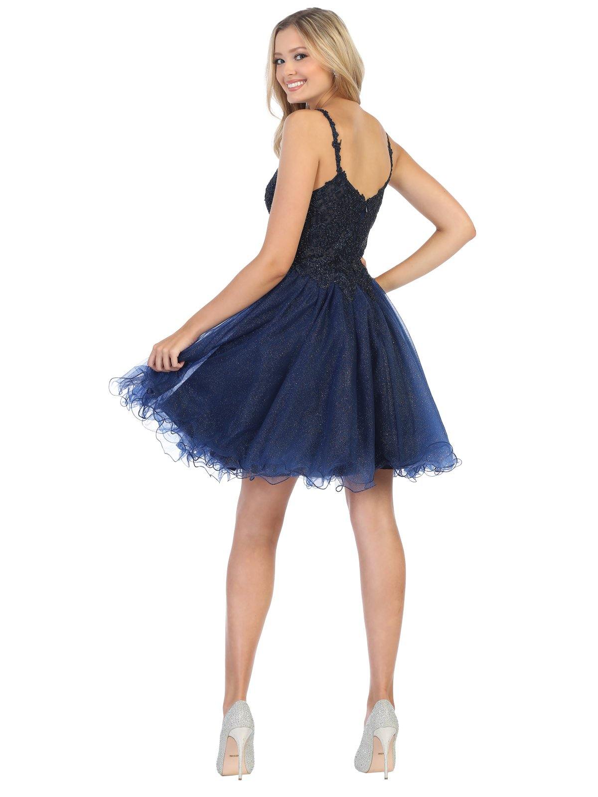 Short Plus Size Homecoming Lace Applique Cocktail Dress - The Dress Outlet May Queen