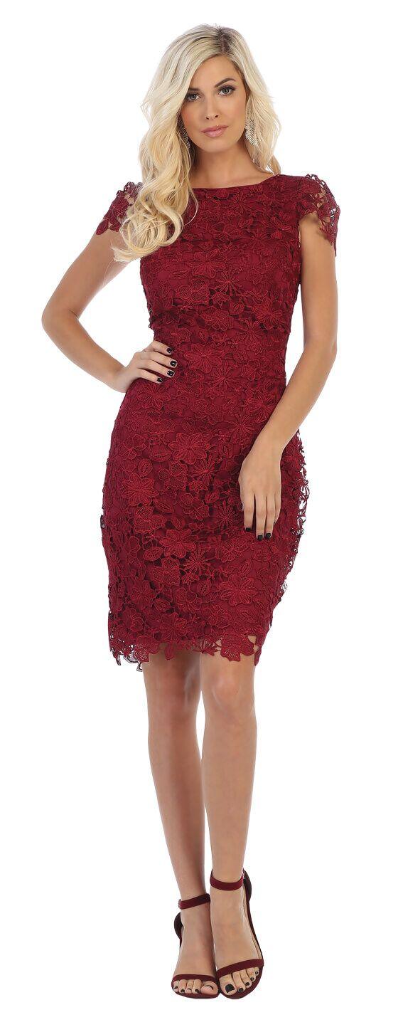 Short Plus Size Mother of the Bride Lace Dress - The Dress Outlet May Queen