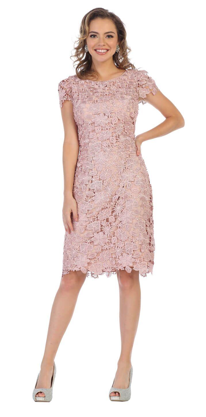 Short Plus Size Mother of the Bride Lace Dress - The Dress Outlet May Queen