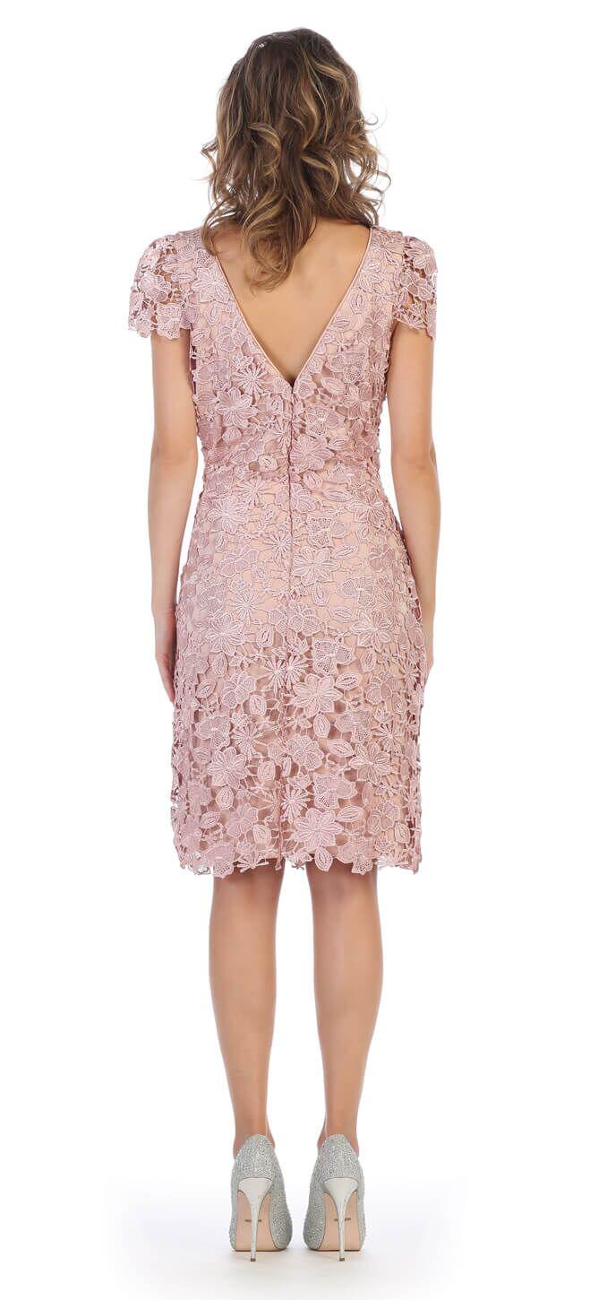 Short Plus Size Mother of the Bride Lace Dress - The Dress Outlet May Queen
