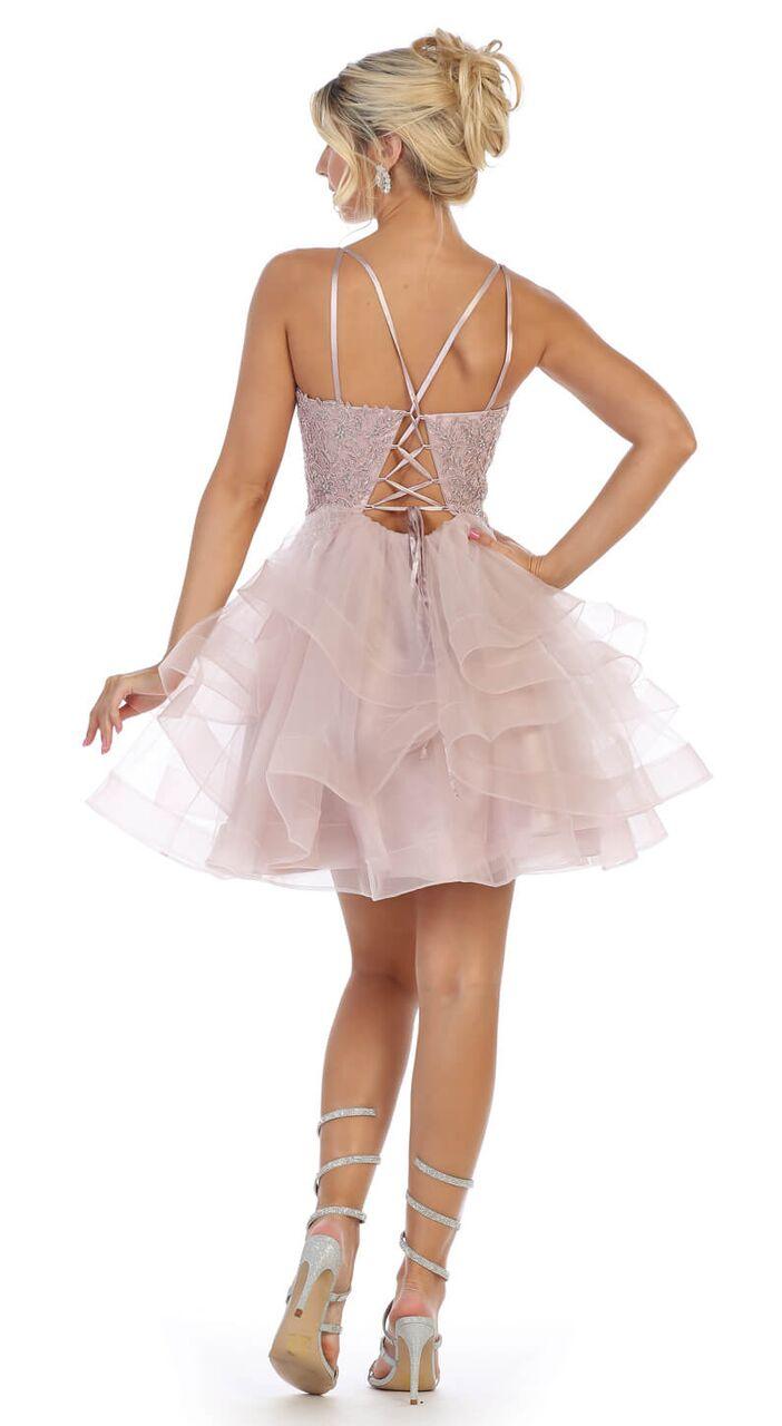 Short Prom Graduation Strap Dress with Ruffled Skirt - The Dress Outlet May Queen