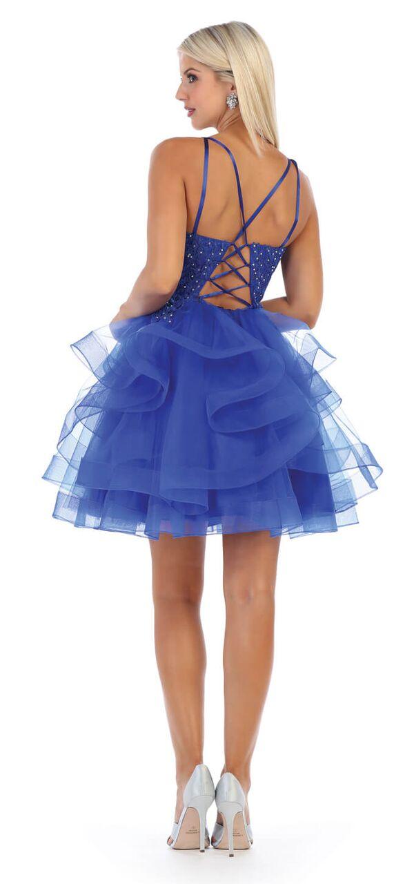 Short Prom Graduation Strap Dress with Ruffled Skirt - The Dress Outlet May Queen
