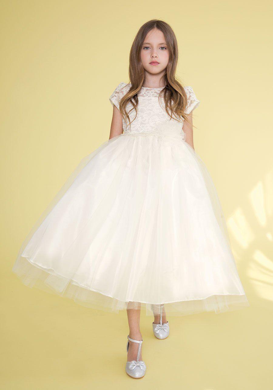 Ivory Short Sleeve Lace Bodice Flower Girl Dress for $24.99 – The Dress