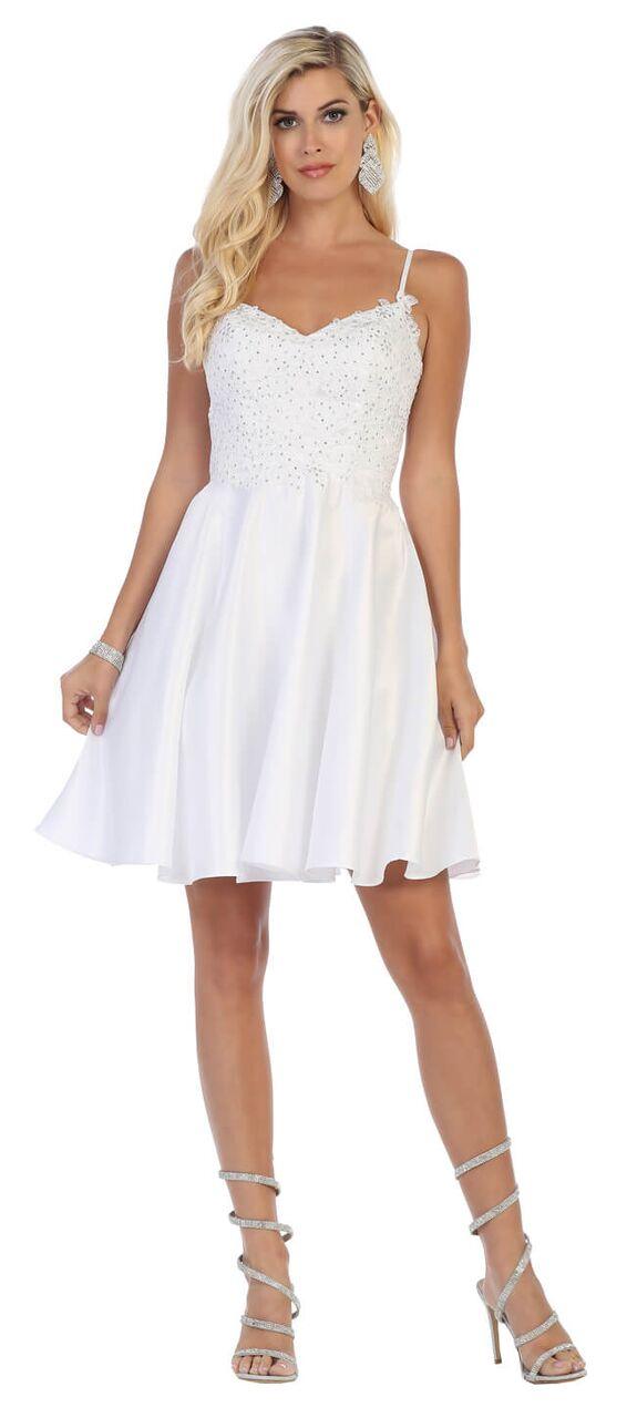 Short Spaghetti Strap Plus Size Satin Prom Dress - The Dress Outlet May Queen