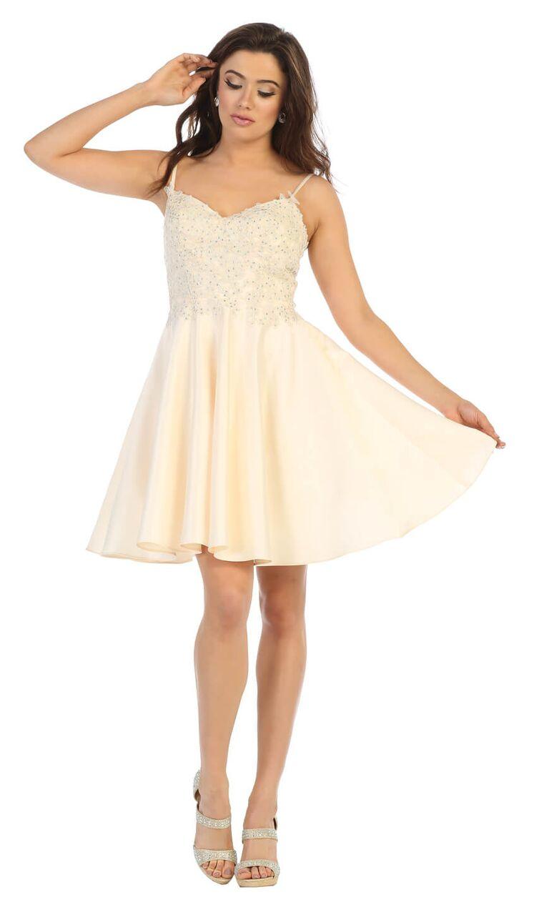 Short Spaghetti Strap Plus Size Satin Prom Dress - The Dress Outlet May Queen