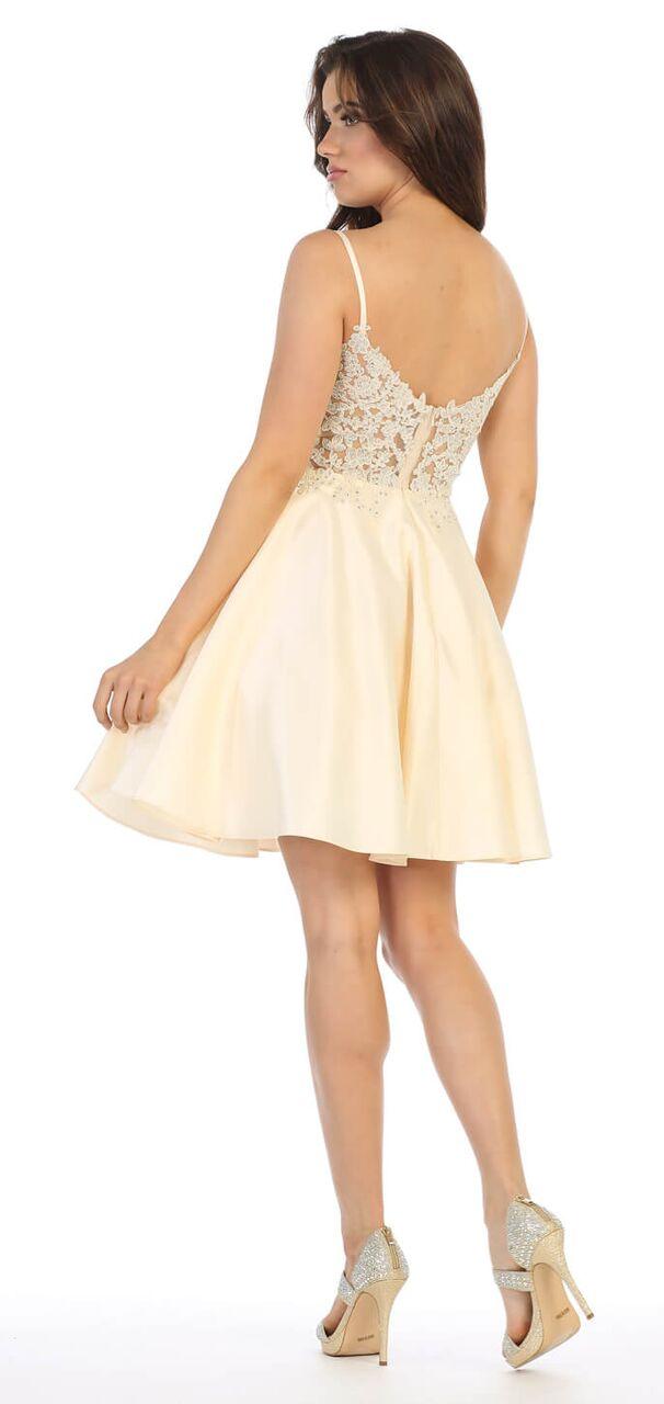 Short Spaghetti Strap Plus Size Satin Prom Dress - The Dress Outlet May Queen