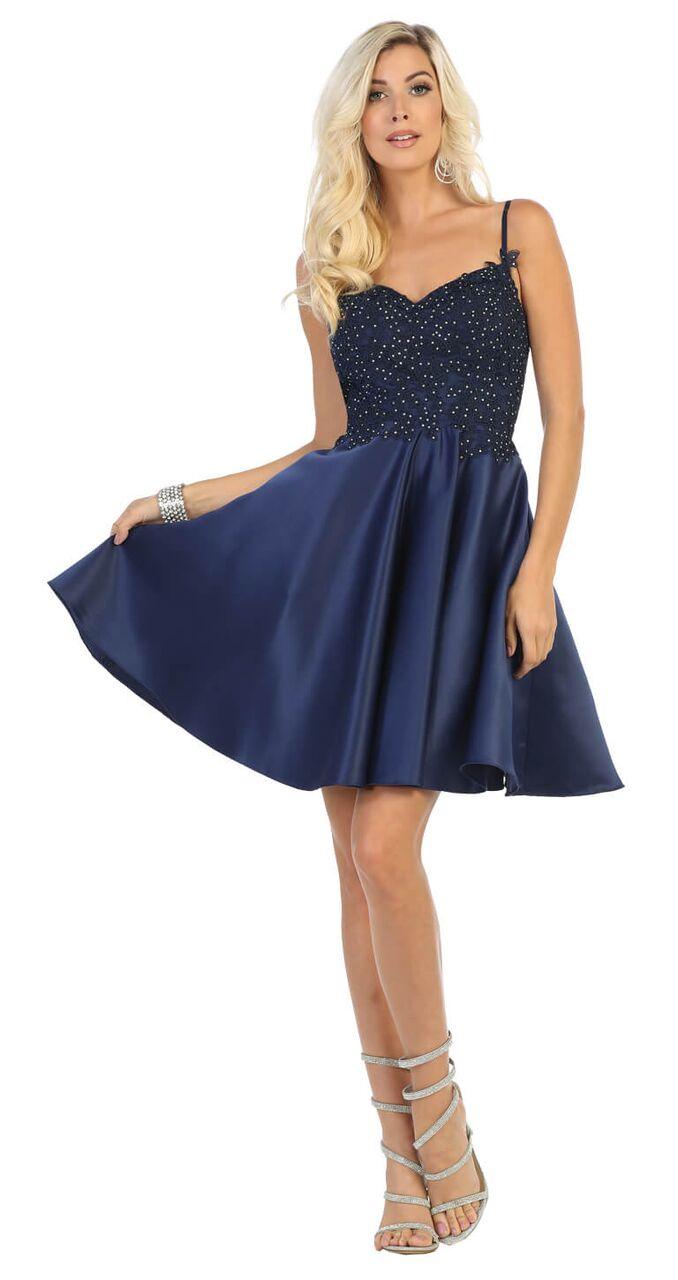 Short Spaghetti Strap Plus Size Satin Prom Dress - The Dress Outlet May Queen