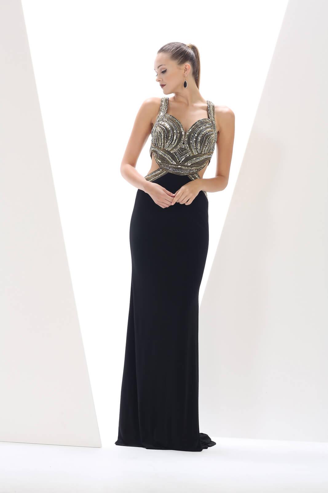Shoulder Strap Rhinestone Sequin Prom Dress - The Dress Outlet May Queen