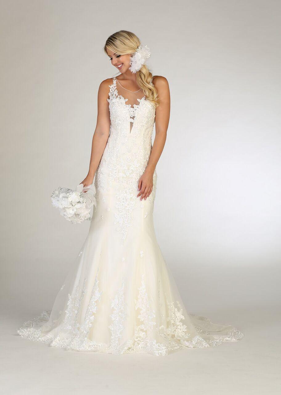 Simple Wedding Dress Long Sleeveless Trumpet Gown - The Dress Outlet May Queen