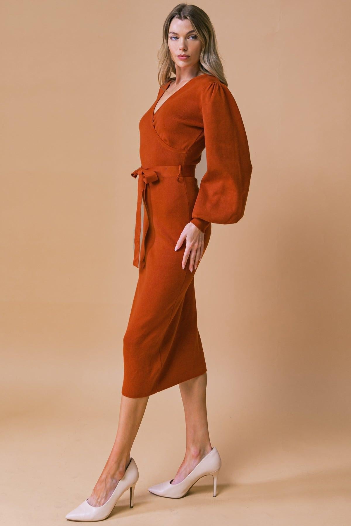 V-Neck Midi Jersey Cocktail Sheath Flying Tomato ISW5183