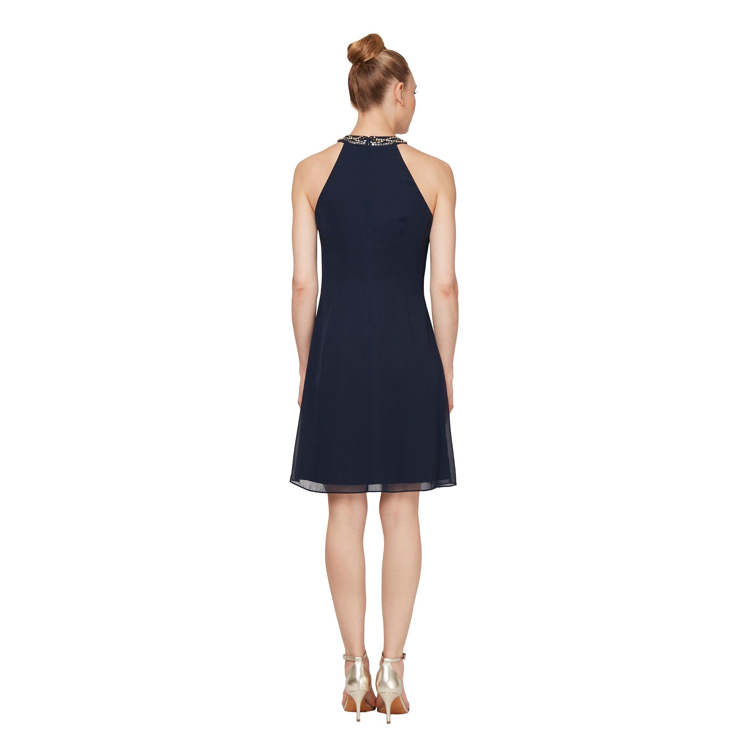 Cocktail Dresses Short Beaded Ruffle Cocktail Dress Navy