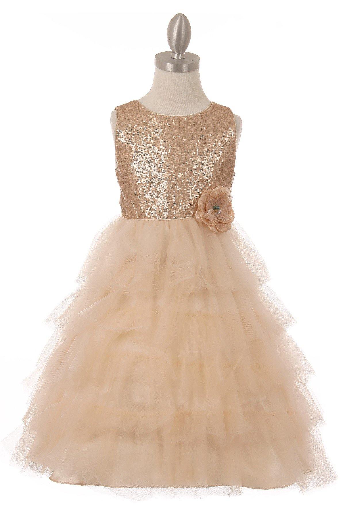 Sleeveless Beaded and Layered Flower Girl Dress - The Dress Outlet Cinderella Couture