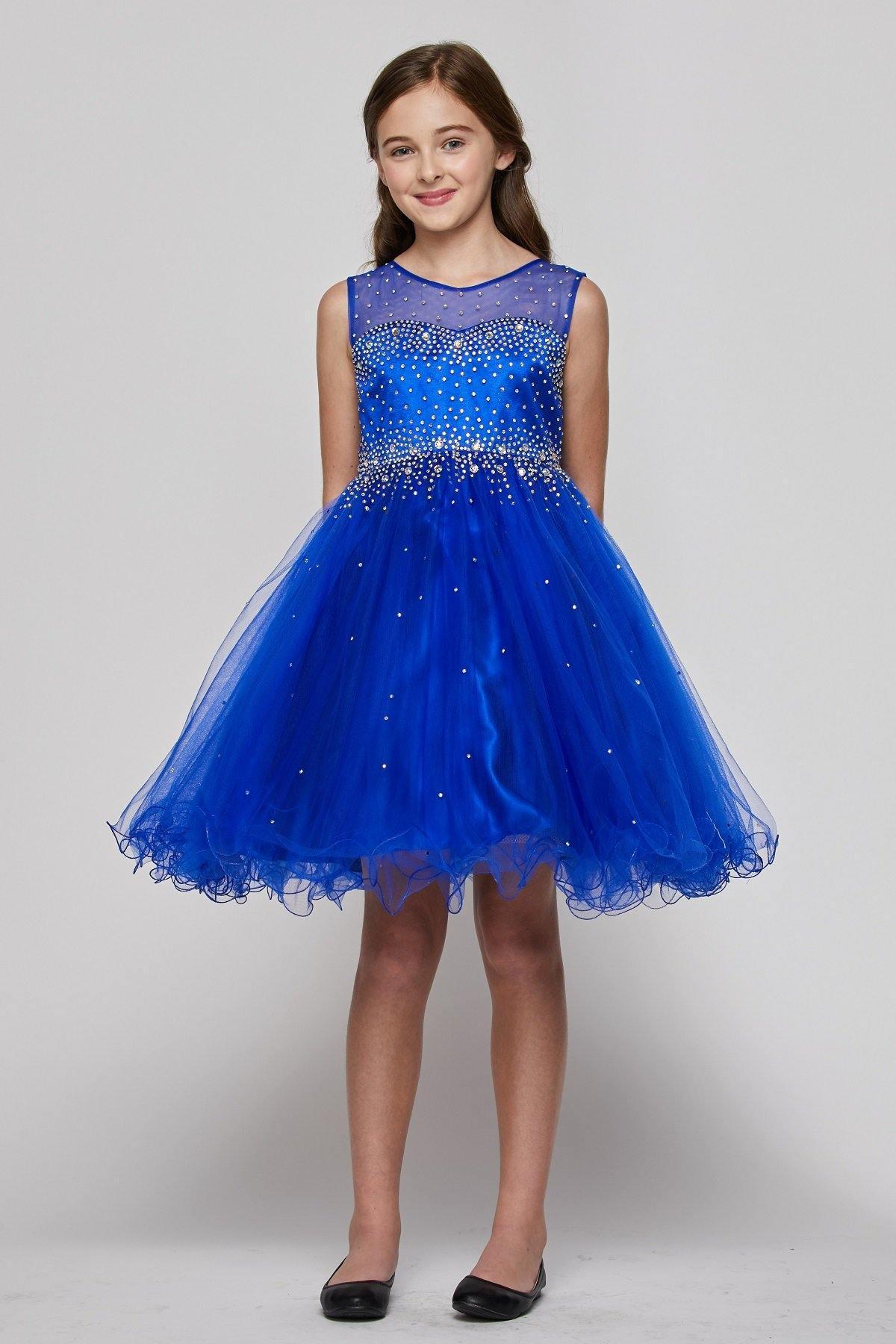 Sleeveless Illusion Neckline Sparkle Dress Flower Girls Sale - The Dress Outlet