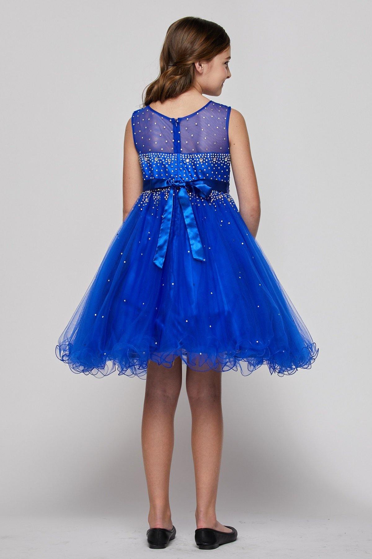 Sleeveless Illusion Neckline Sparkle Flower Girl Dress - The Dress Outlet Cinderella Couture