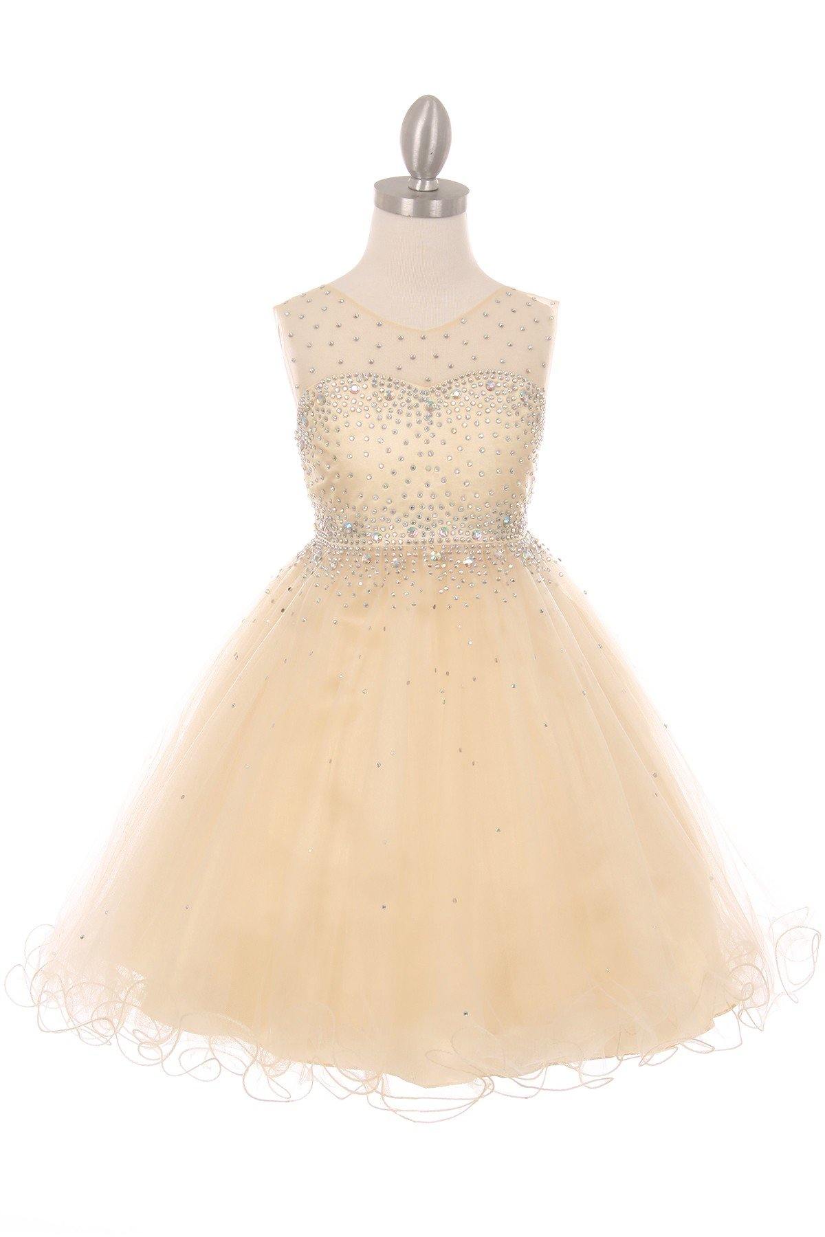 Sleeveless Illusion Neckline Sparkle Flower Girl Dress - The Dress Outlet Cinderella Couture