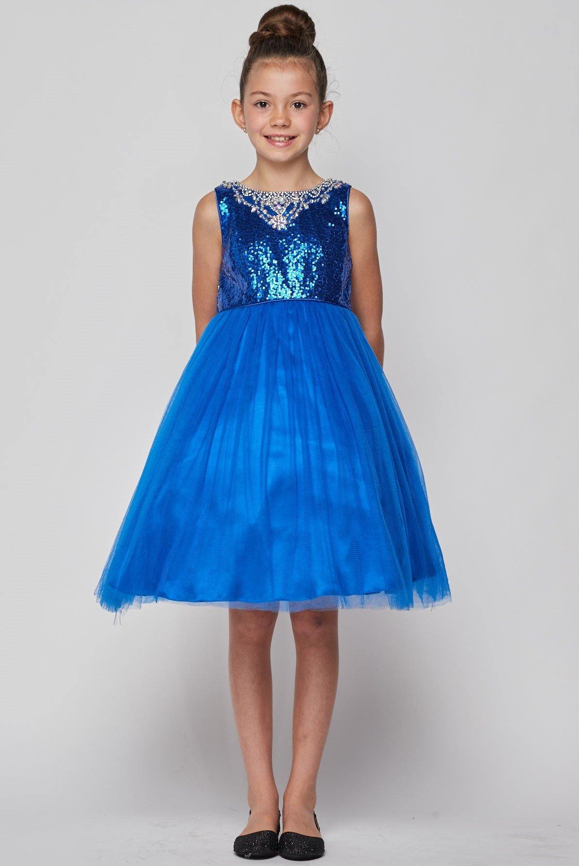 Royal Blue Sleeveless Sequin Short Dress Flower Girl Formal