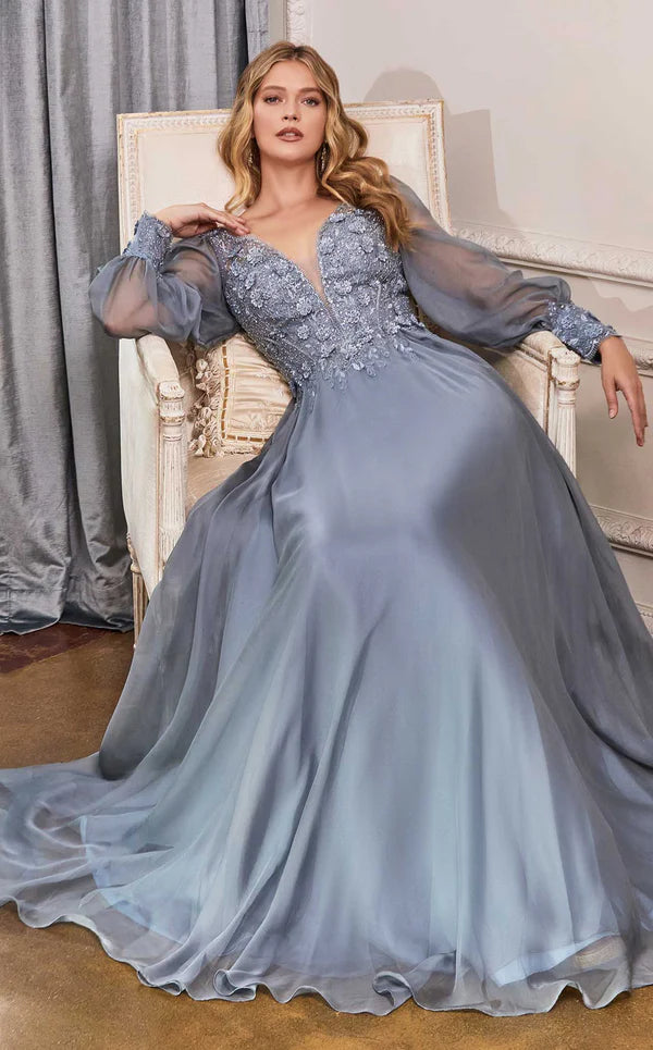 Formal Dresses Full Sleeve Long Formal Mother of the Bride Dress Smoky Blue